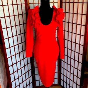 red ruffle bodycon dress